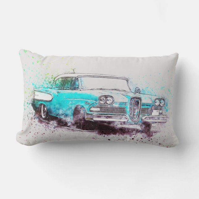 Coussin Rectangle Voiture vintage bleue et blanche (Recto)