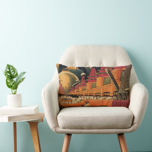 Coussin Rectangle Voiture volant vintage de science fiction futurist