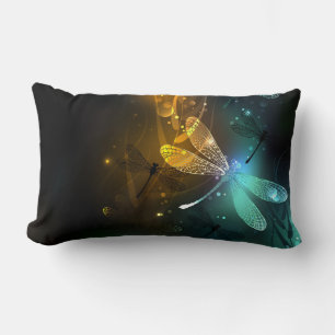 Coussin Rectangle Vol de libellule verte lumineuse