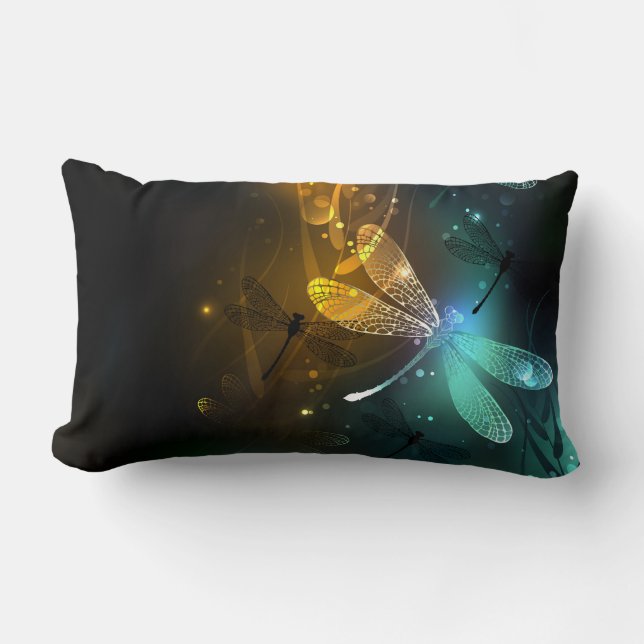 Coussin Rectangle Vol de libellule verte lumineuse (Recto)