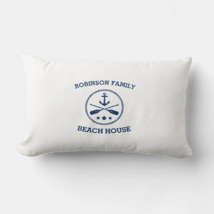 Coussin Rectangle Votre Beach House Nom de famille Ancre Oars Stars