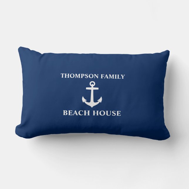 Coussin Rectangle Votre nom Beach House Ancre Bleu (Recto)