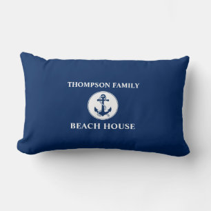 Coussin Rectangle Votre nom Beach House Rope & Ancre Blue