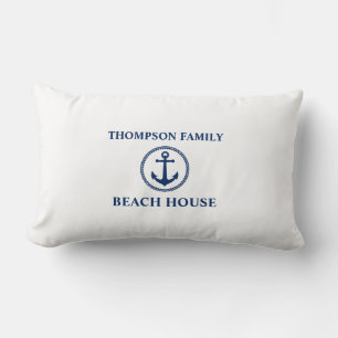 Coussin Rectangle Votre nom Beach House Sea Ancre Navy sur White