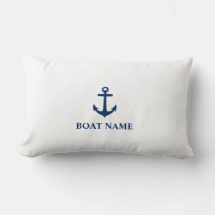 Coussin Rectangle Votre nom de bateau Ancre classique Marine Bleu & 