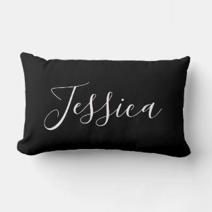 Coussin Rectangle Votre nom Écriture blanche élégante sur fond noi