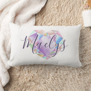 Coussin Rectangle Votre nom ici mignon Pastel Rainbow Heart Diamond