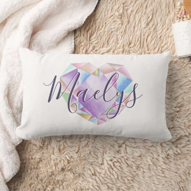 Coussin Rectangle Votre nom ici mignon Pastel Rainbow Heart Diamond (Couverture)