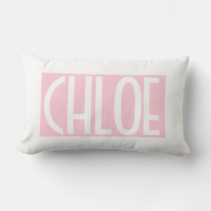 Coussin Rectangle Votre nom   Texte blanc gras sur rose clair