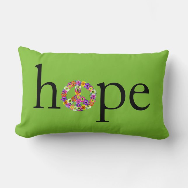 Coussin Rectangle VOYAGE Espoir & Paix Floral sur Lime Green (Recto)