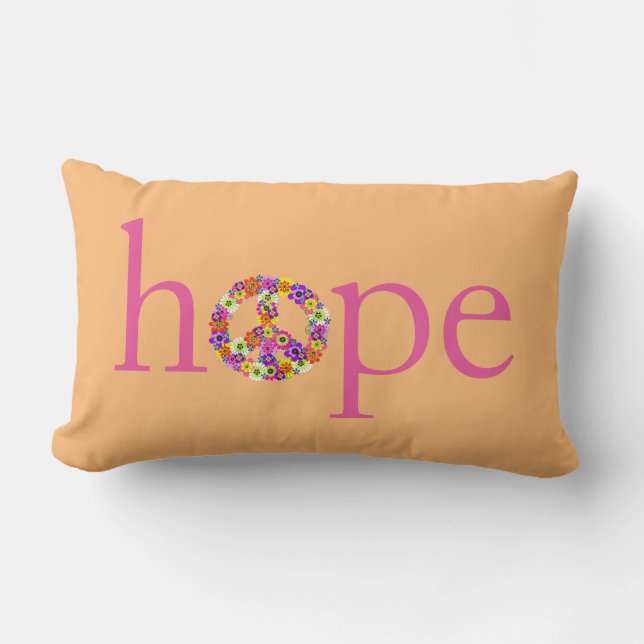 Coussin Rectangle VOYAGE Espoir & Paix Floral sur Pêche (Recto)