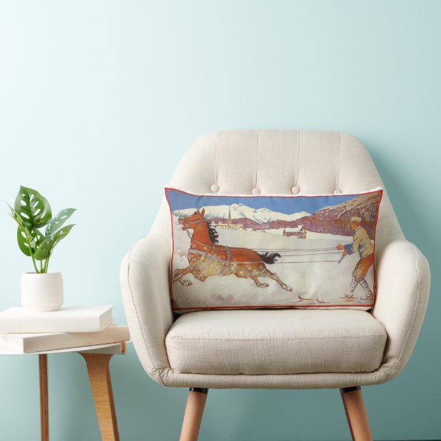 Coussin Rectangle Voyage Rétro, Hiver en Engadin Suisse (Chaise)