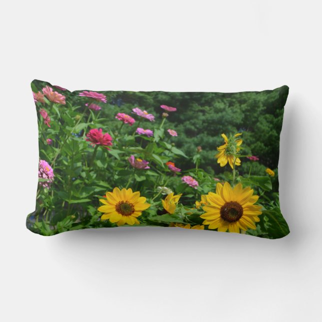 Coussin Rectangle Vue jardin, marguerites, cosmos, Tournesols (Recto)