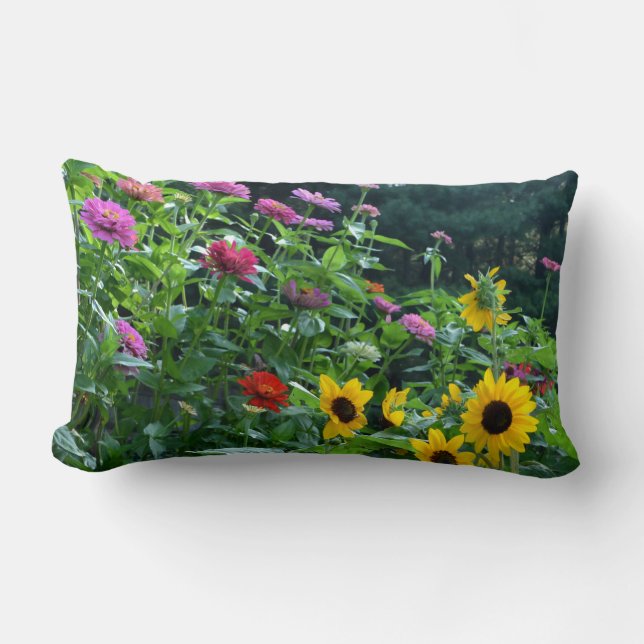 Coussin Rectangle Vue jardin, marguerites, cosmos, tournesols, maman (Recto)