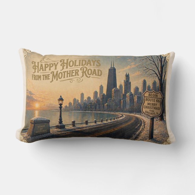 Coussin Rectangle Vue panoramique de Chicago Route 66 Plaid réversib (Recto)