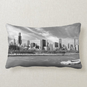 Coussin Rectangle Vue panoramique d'horizon de Chicago en hiver