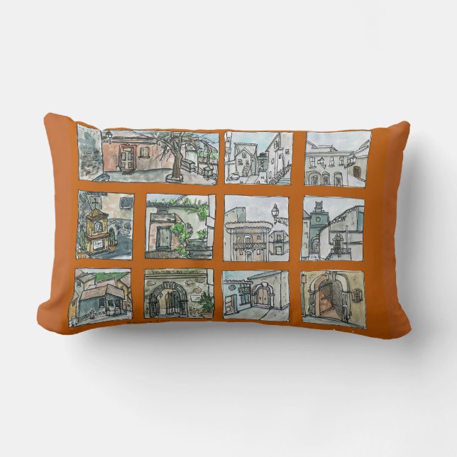 Coussin Rectangle Vues sur le village italien en Brown (Recto)