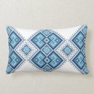 Coussin Rectangle Vyshyvanka bleu ukrainien broderie