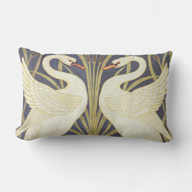 Coussin Rectangle Walter Crane Swan, Rush Et Iris Art Nouveau (Recto)