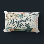 Coussin Rectangle Wander More Mug - Travel Adventure Wanderlust<br><div class="desc">Explore the world! "Wander More" in elegant script typography with vintage compass, airplane, mountains, and passport stamps in soft teal, coral, cream, and gold wanderlust aesthetic. ✈️ **Perfect for:** • Travel enthusiasts & explorers • Adventure seekers • Travel planning sessions • Bucket list dreamers 🎁 **Gift Idea:** Travelers, honeymooners, study...</div>
