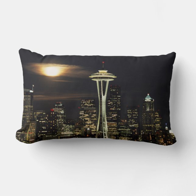 Coussin Rectangle Washington, Seattle, Skyline la nuit à partir de K (Recto)