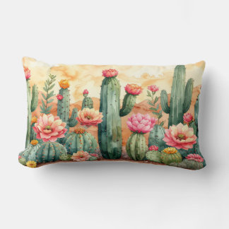 Coussin Rectangle Watercolor Desert Cactus Garden Pillow