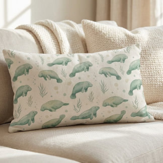 Coussin Rectangle Watercolor Manatee Throw Pillow