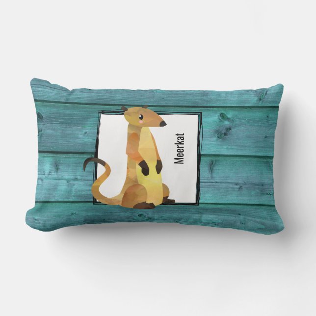 Coussin Rectangle Watercolor Meerkat on a Blue Wood Background (Recto)