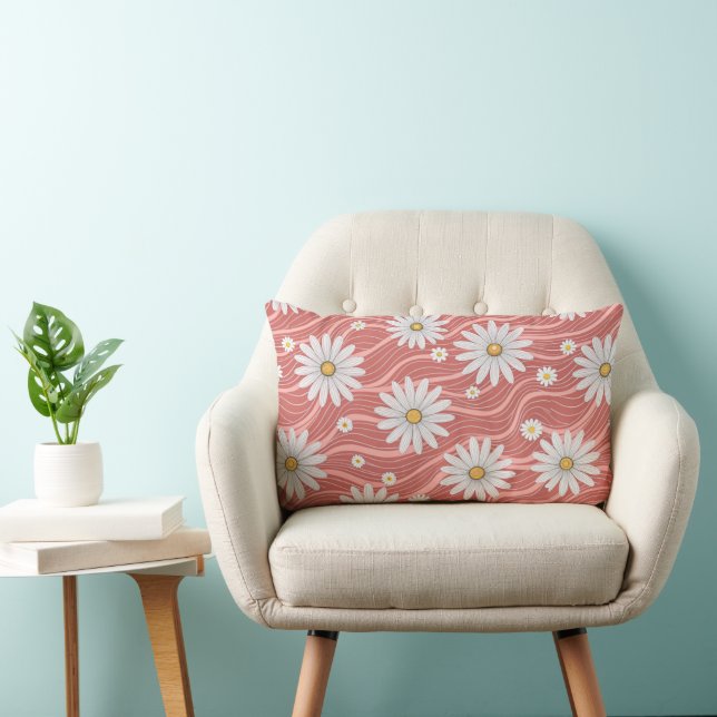Coussin Rectangle Wavy Pink Daisies  (Chaise)
