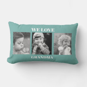 Coussin Rectangle We Love Grandma Photo Collage Turquoise