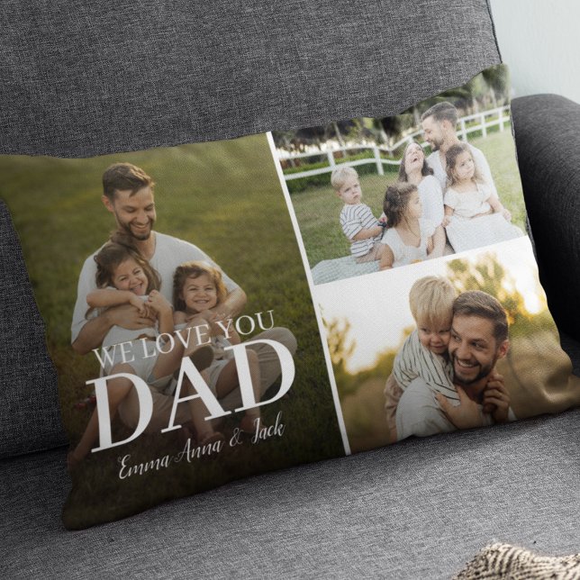 Coussin Rectangle We Love You Dad 3 Photo Collage Lumbar Pillow (Créateur téléchargé)