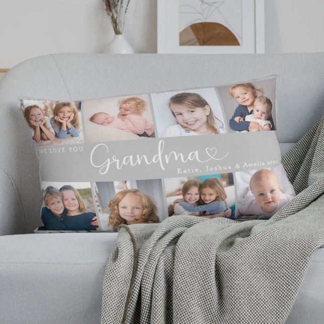 Coussin Rectangle We Love You Grandma Photo Collage Heart Script (Créateur téléchargé)