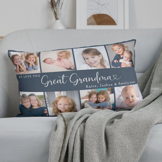Coussin Rectangle We Love You Great Grandma Photo Collage Heart (Créateur téléchargé)