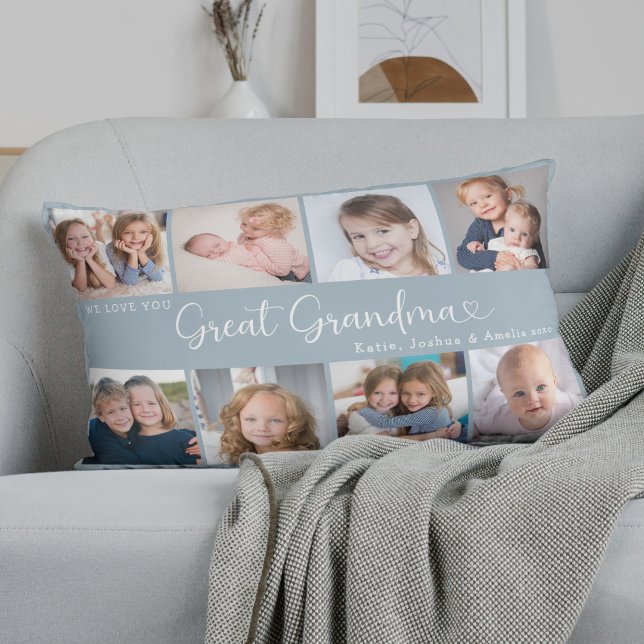 Coussin Rectangle We Love You Great Grandma Photo Collage Heart (Créateur téléchargé)