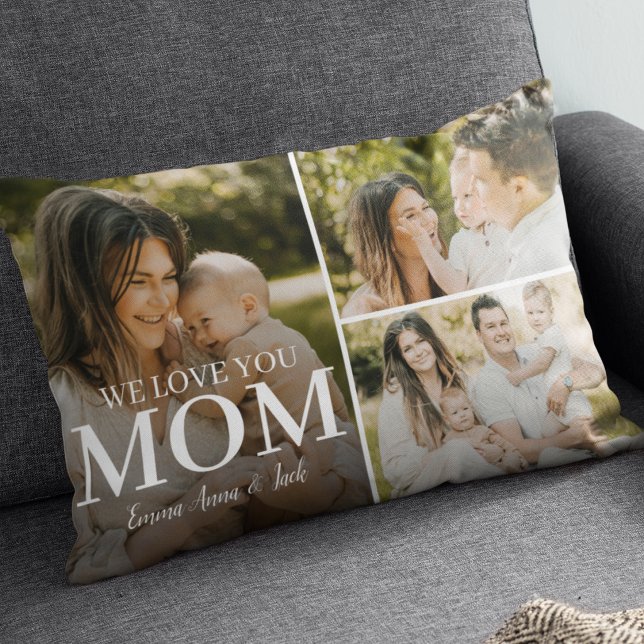 Coussin Rectangle We Love You Mom 3 Photo Collage Lumbar Pillow (Créateur téléchargé)