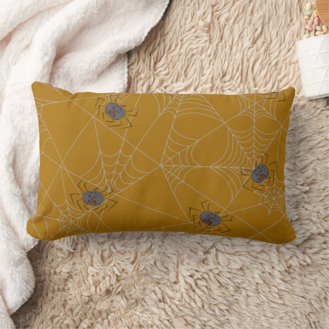 Coussin Rectangle Web et citrouilles d'araignées d'Halloween (Couverture)