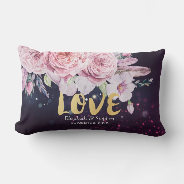 Coussin Rectangle Wedding shower Boho Plumes florales et lumières vi (Recto)