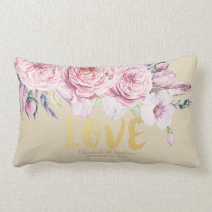 Coussin Rectangle Wedding shower Chic Aquarelle Boho Plumes florales