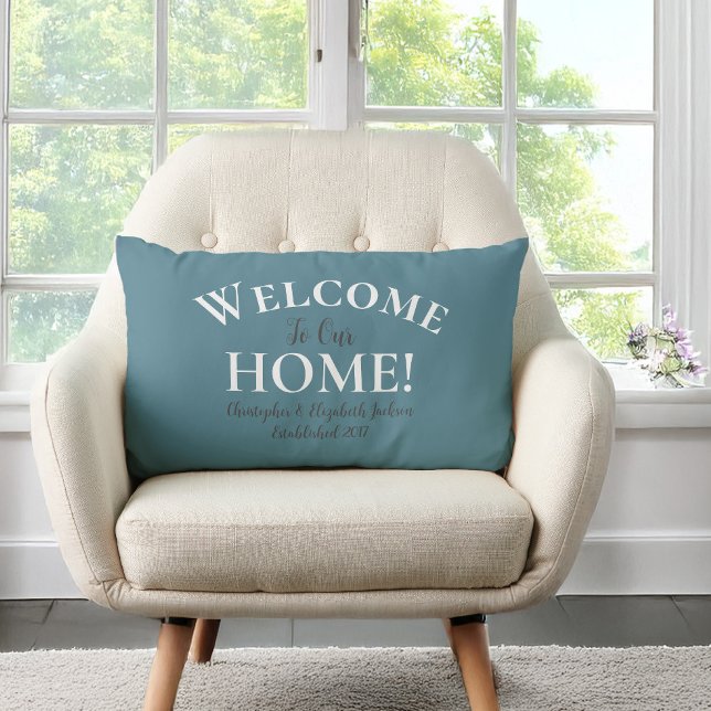 Coussin Rectangle Welcome Home Custom Elegant Calligraphy Chic Teal (Créateur téléchargé)
