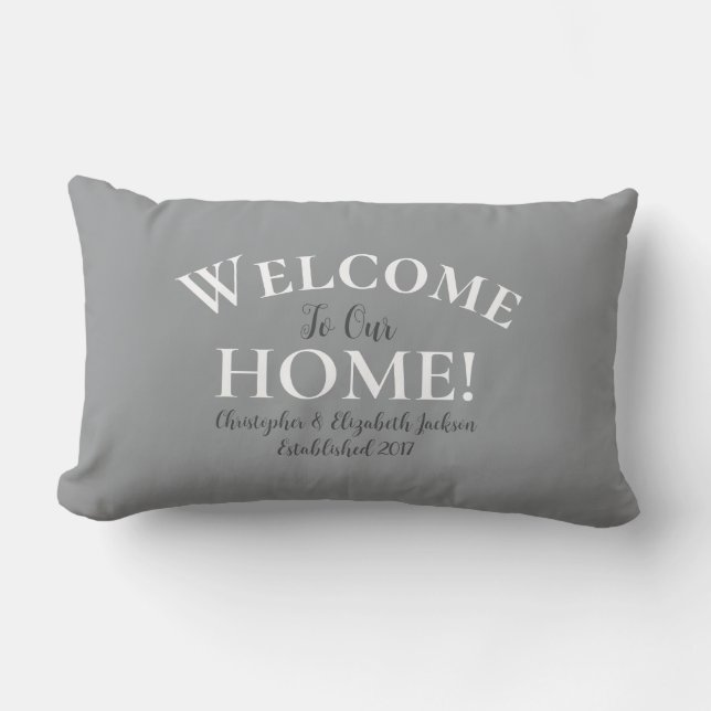 Coussin Rectangle Welcome Home Custom Gray Elegant Calligraphy Chic  (Recto)