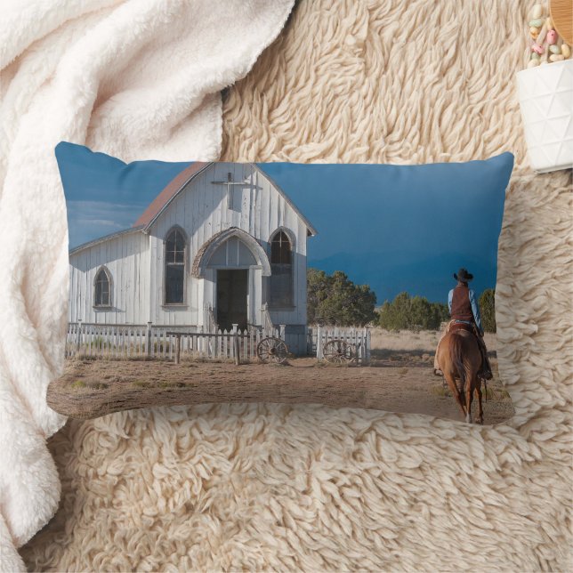 Coussin Rectangle Western Cowboy Équitation À L'Église (Couverture)