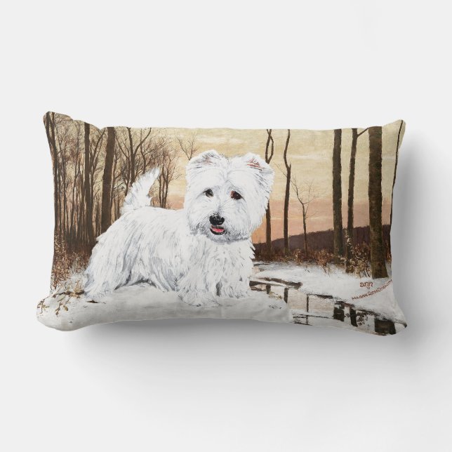 Coussin Rectangle Westie au crépuscule (Recto)