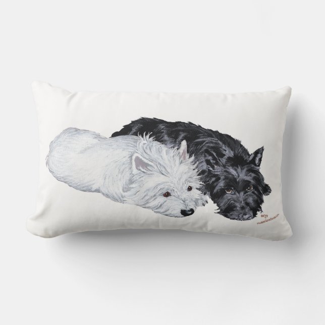 Coussin Rectangle Westie & Scottie au repos (Recto)