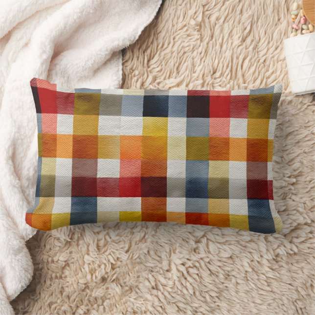 Coussin Rectangle Whimsical Farmhouse Watercolor Plaid (Couverture)