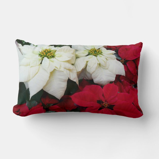 Coussin Rectangle White and Red Poinsettias (Recto)
