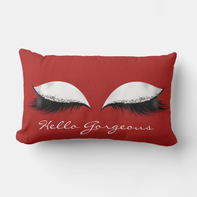 Coussin Rectangle White Caliente Rouge Maquillage Lashes Hello Gorge (Recto)