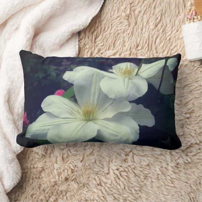 Coussin Rectangle White Clematis Flower Pair   (Couverture)