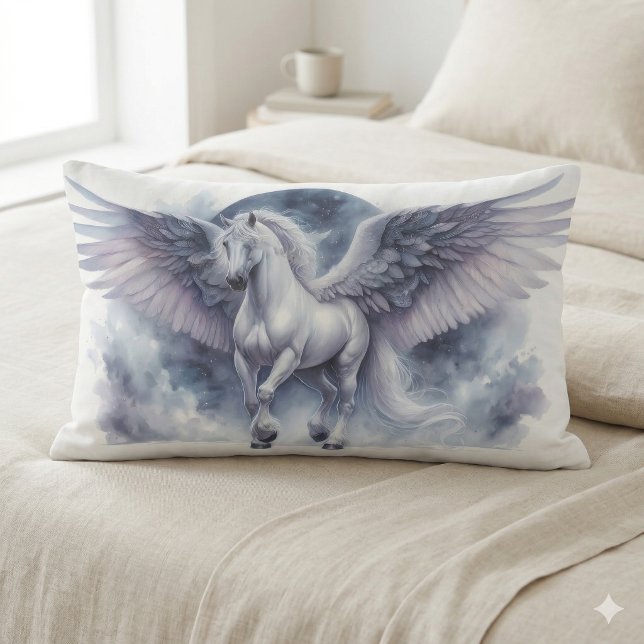 Coussin Rectangle White Pegasus Moonlit Wings Celestial Dream (White Pegasus Moonlit Wings Celestial Dream Lumbar Pillow)