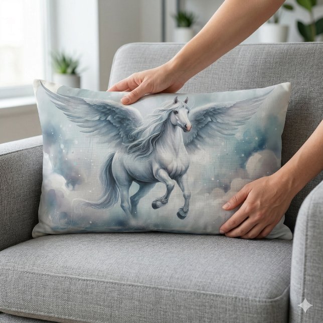 Coussin Rectangle White Pegasus Wings Soft Blue Sky Dreamscape (White Pegasus Wings Soft Blue Sky Dreamscape Lumbar Pillow On Chair)