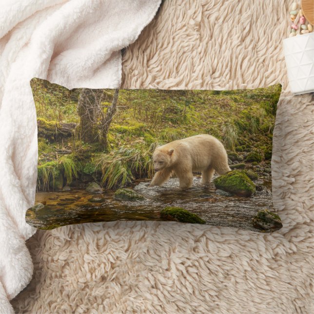 Coussin Rectangle White Spirit Bear Hunts for fish on Riordan Creek (Couverture)